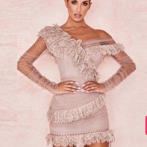 Exquisite Polkadot & Lace, Sexy, One Sided Peekaboo Shoulder Bandage Dress Med!!